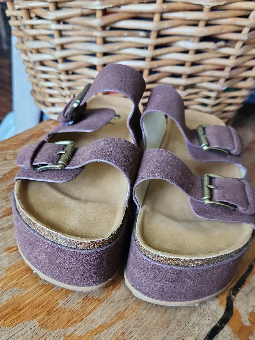 Women's sz 8 BOHO Buckle Platform Slides Sandals Brown‎